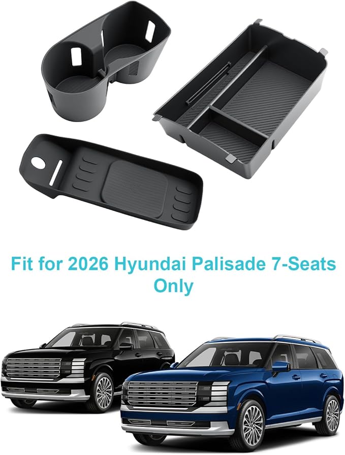 CDEFG 3Pcs for 2026 Hyundai Palisade Center Console Organizer for 2026 Hyundai Palisade Accessories Middle Console Storage Box & Wireless Charging Mat & Cup Holder Cover(Only for Split Armrest)