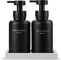 MaisoNovo Glass Foaming Soap Dispenser 14 Oz | Glass Bottles Pumps x 2 Black with Tray