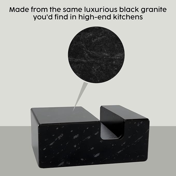 Black Granite Business Card Holder – Square Desk | Square business card holder crafted from premium black absolute granite. Sophisticated desktop display for the office.