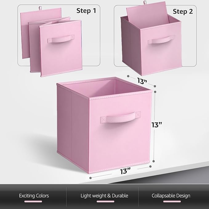 Sorbus 13 Inch Storage Bins - Sturdy Collapsible Fabric Storage Cubes with Handle - 12 Foldable Baskets for Organizing Clothes, Toys, Books - Storage Baskets for Shelves, Closets