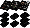Small 8-Piece Velvet Jewelry Drawer Organizer Inserts Stackable Trays | 4.8in velvet trays with removable dividers, fits jewelry boxes & narrow drawers, stackable for earrings rings makeup storage