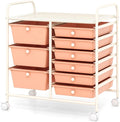 Moccha 9-Drawer Rolling Storage Cart - Under Desk Storage Drawers with wheels for Craft Art Supply Paper Salon, Scrapbook Paper Tools, Mobile Utility Cart for Classroom, Peach