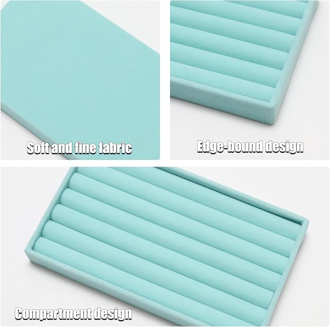 Velvet Jewelry Trays for Drawers, Blue Stackable Jewelry Drawer Organizer Inserts, Ring Earring Necklace Bracelet Holder Organizer Storage Display Tray with Removable Dividers, 8 Rolls