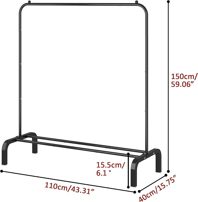 Clothes Rack Metal Clothing Rack with Bottom Shelf Garment Rack for Hanging Clothes Shirts Jeans and Coats Black