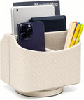 UnionBasic Rotating Desk Organizer, 360 Desk Spinning Caddy, Desktop TV Guide/Mail/Media/Remote Controller Holder Organizer, Woven Beige