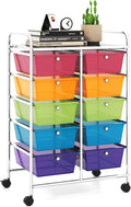 LDAILY 10 Drawer Rolling Cart, Storage Cart Organizer on Wheels, Drawer Cart with Metal Frame & Large Storage Capacity, Rolling Cart with Drawers for Living Room Classroom, Office