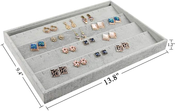 Stratalife 40 Pairs Stud Earring Organizer Tray, Stackable Velvet Jewelry Organizer for Women, Jewelry Storage Display Tray for Drawer, 13.8" x 9.4" x 1.2", Grey
