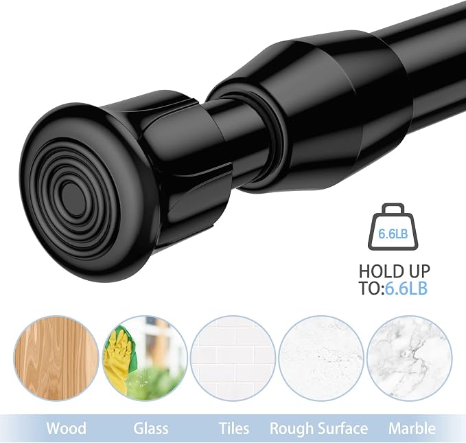 AIZESI Spring Tension Curtain Rods Short Tension Rod (Black,27" to 37"-4Pcs)