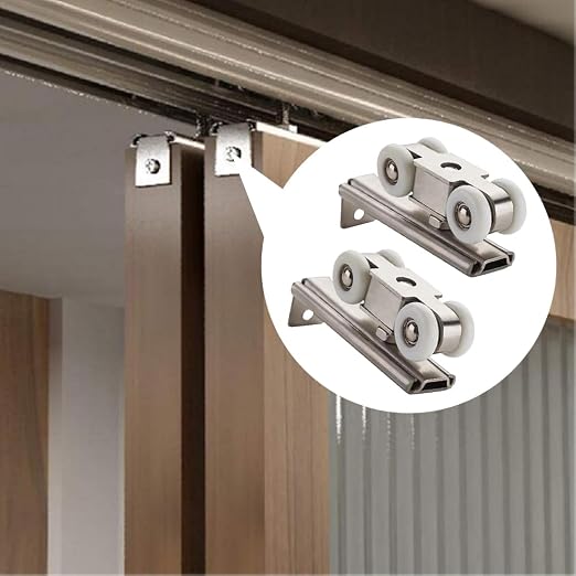AWEN 2pcs 4-Wheel Stainless Stee Hanging Wheel Suitable fo Sliding Doors in Halls and Kitchen cabinets wadrobe Sliding Door（Wheel 23mm/0.9"）