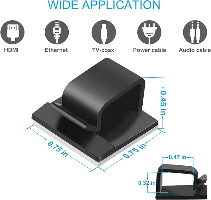 120 PCS Cable Clips, Adhesive Cord Clips for Wires on Wall, Strong Wire Clips Holders Cord Organizer for Cable Management, Christmas Lights, USB, Phone Charger, Cat 6, Car Dash Cam (Large, Black)