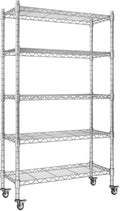 AIRAJ 33”W Storage Shelves with Wheels | 5 Tier Wire Shelving | 1500 LBS Metal Shelving | Garage Shelving Units and Storage | Wire Rack Adjustable Layer Height | 33”W×13”D×73” H| Electroplated Silver