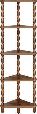 HOOBRO Corner Shelf, 5-Tier Wooden Corner Bookshelf for Small Space, Stylish Corner Storage Display Shelves for Living Room, Kitchen, Office Rustic Brown FG195CJ01