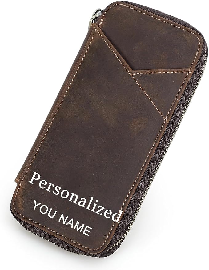 CONTACTS Personalized Pencil Case for 4 Full Grain Leather Zipper Pen Holder Custom Engraved Name Pens Pouch by Handmade