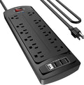 10 Feet Extension Cord Power Strip, Yintar Surge Protector with 12 AC Outlets and 4 USB Ports, 2700 Joules, ETL Listed, Black