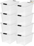 IRIS USA 54 Qt Stackable Plastic Storage Bins with Lids, 8 Pack - BPA-Free, Made in USA - See-Through Organizing Solution, Latches, Durable Nestable Containers, Secure Pull Handle - Clear