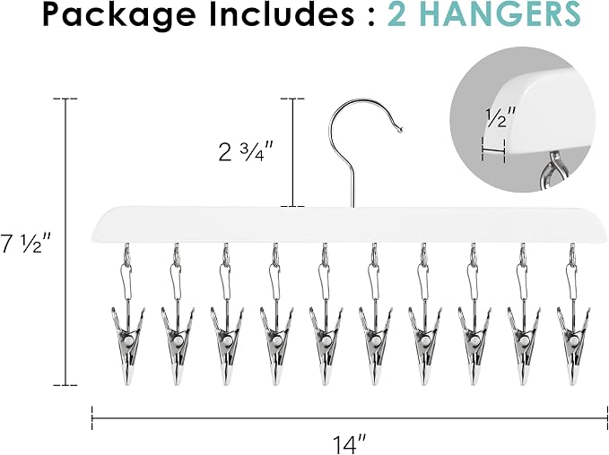 StorageWorks Hat Organizer 2 Pack, White Cap Hanger Rack with 10 Clips
