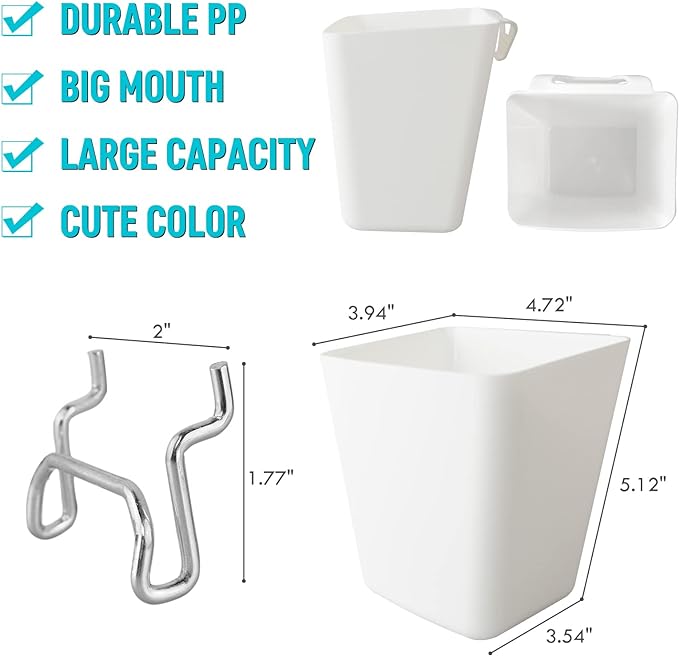 G.CORE Large Pegboard Cups Peg Board Storage Bin 6 Pack with Hooks, Square Box Shape Pegboard Cup Holder Accessories for Garage Workbench/Craft Room/Office/Playroom/Home Kitchen Organization (Mixed) | Big Open-Mouth Cups, 1/8" 1/4" Pegboard Organizer A...