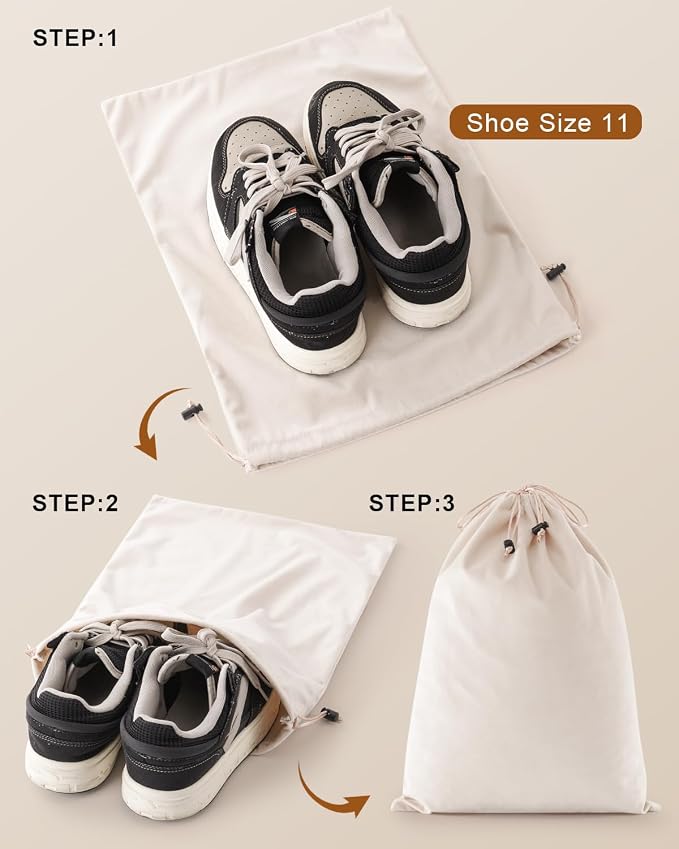 2 Pcs Shoe Bags for Travel, Dust Velvet Bags, Beige, 17.3x12.6 Inch | Washable & Reusable Travel Shoe Bags, Dustproof Shoe Bags with Drawstring Closure, Suitable for Travel, Home Storage