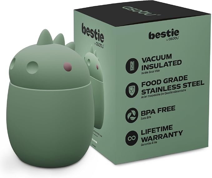 asobu Bestie Foodie Kids Insulated Food Jar – Cute Character Lunch Container for Children, BPA-Free Stainless Steel, Leakproof & Vacuum Sealed, Keeps Food Hot or Cold, Easy to Clean, 16oz