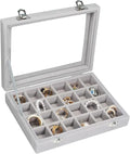 Vicoter Velvet Jewelry Box 24 Grid Jewelry Ring Display Organiser Box Tray Holder Earrings Storage Case for Girls Wife Mom Women (Gray)