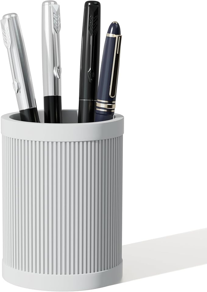 HighHerz Aesthetic Pen Holder For Desk, Modern Silicone Pencil Holder, Stylish Office Desk Decor, Made of 5 mm Thickened Premium Silicone, Office Desk Organizer And Accessories (White)