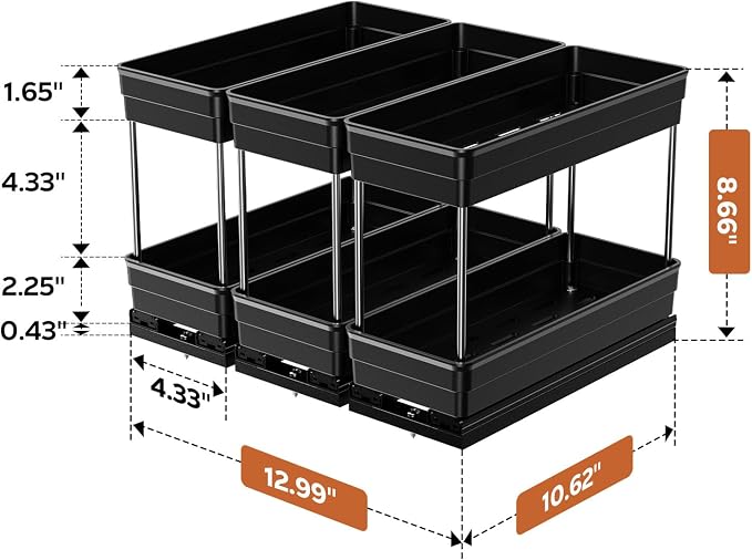 Pull Out Spice Rack Organizer for Cabinet, 3 Pack 2 Tier Sliding Spice Rack | Dual Rail, Slide Out Seasoning Organizer for Kitchen Cabinets, No Drill Installation, Space Saving Cabinet Storage Organizer
