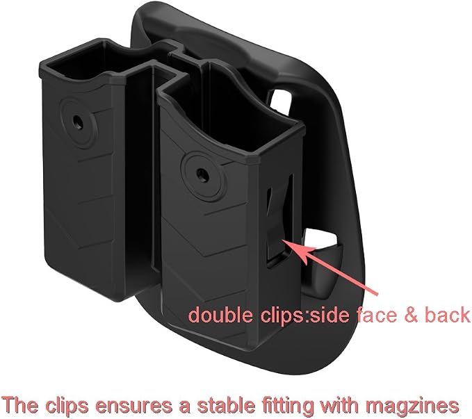 Universal Double Magazine Pouch, 9mm .40 Double Stack Mag Holder | Adjustable Retention Cant,Tactical Polymer Ammunition Holster for Quick Pull Duty Use, 1.5''-2'' Belt Clip