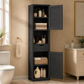 Walsunny Tall Bathroom Storage Cabinet with 6 Adjustable Shelves, Black | Anti-Tip Safety, Waterproof MDF, 2 Doors + 1 Drawer, Easy Assembly, for Bathroom/Living Room/Kitchen