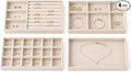 4 Pack Stackable Jewelry Organizer Tray Set - Velvet Display Case | for Rings Earrings Necklaces, for Drawer Organization, Can Stacked