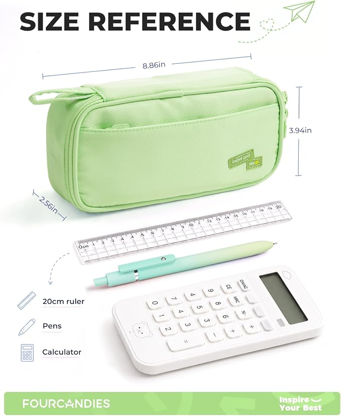 Four Candies Pencil Case, Large Capacity Pencil Pouch—Portable Marker Holder Bag for Home & Office, Soft Supply Organizer (Green)