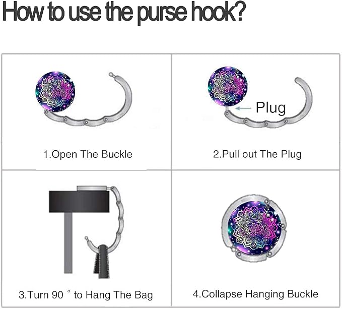 Bosketo Foldable Purse Hook Womens Bag Table Hanger Collection Desk Hooks for Purse (3pack Mandala-Hook)