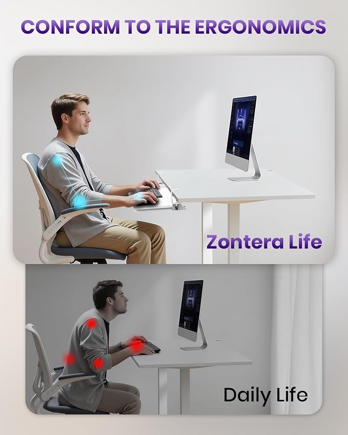 Ergonomic Mouse & Keyboard Tray Under Desk, Pull Out with Adjustable C-clamp, 20 (25.9 Including Clamps) x 11.8 Inch Slide Out Computer Keyboard Drawer Mouse Tray for Typing, White