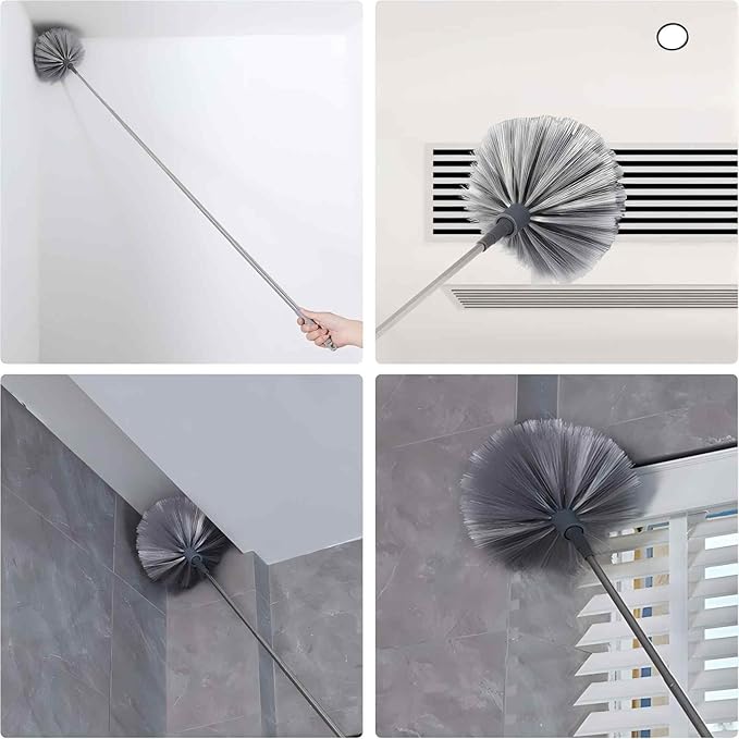 Telescopic Dusters for Cleaning | Duster with 100"Extension Pole | Flexible Cobweb Remover Duster Kit with 2 Washable Heads | Bendable Feather Duster for High Ceilings,Fans & Hard-to-Reach Areas,5PCS