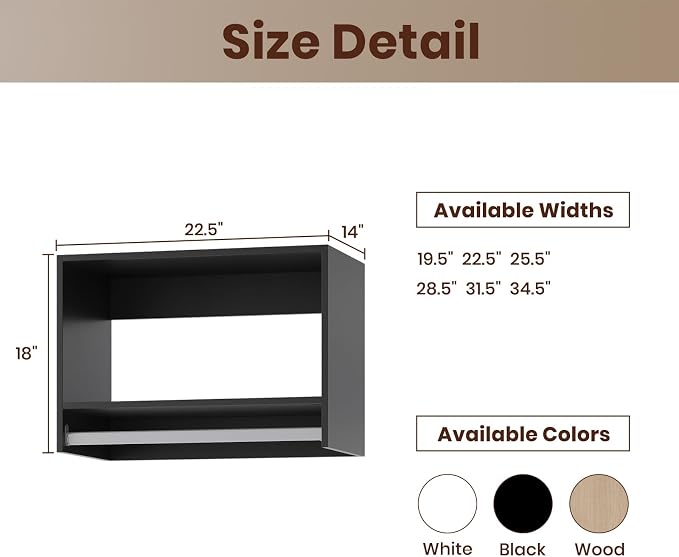 ROOMTEC 22.5" Tall Hanging Closet Unit, Modular Closet System with Hanging Rod, Wardrobe Organizer for Bedroom or Walk-in Closet, Wall Mounted, Customizable Clothes Storage Unit, Black