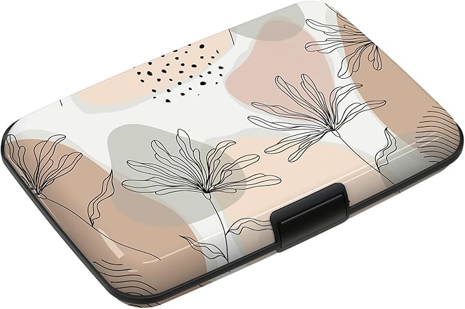RFID Blocking Credit Cards Holder Mini Wallet Metal Business Card Case, Hard Protector Credit Card Case for Women Men, Abstract Leaf