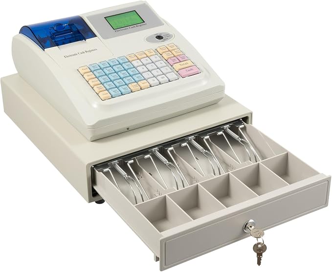 48 Keys Cash Registers, Flat Keyboard with Drawer Box 8-Digital LED, POS Cash Machine Flat Keyboard for Catering Supermarkets Clothing Stores Hamburger Stores