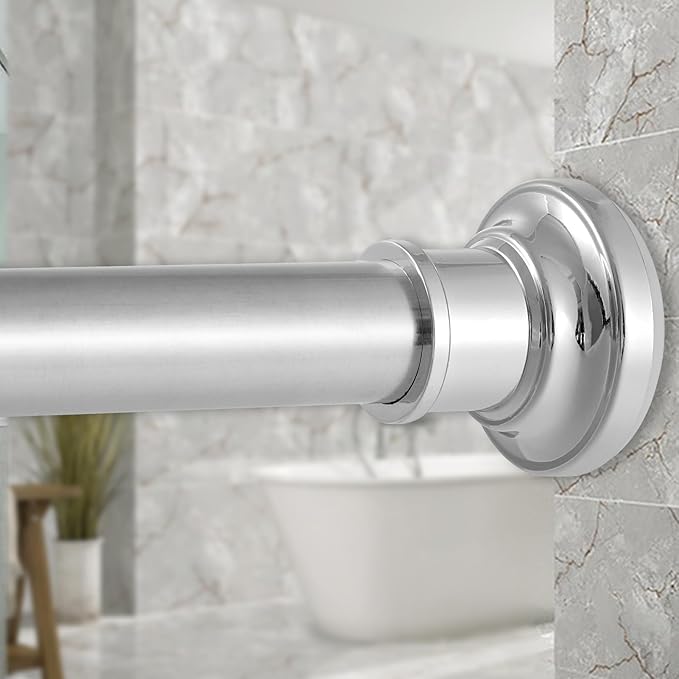 Silver Long Curtain RodTension Shower Curtain Rods 30 to100 inch Adjustable Spring Heavy Duty Rods for Bathroom Windows Outdoor No Drill No Slip Stainless Steel