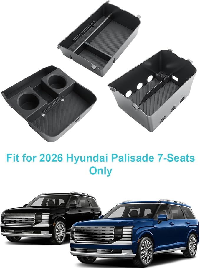 CDEFG 3Pcs Center Console Organizers for 2026 Hyundai Palisade, for 2026 Hyundai Palisade Accessories Middle Console Dual Organizers Armrest Storage Box & Lower Console Tray(Only for Split Armrest)