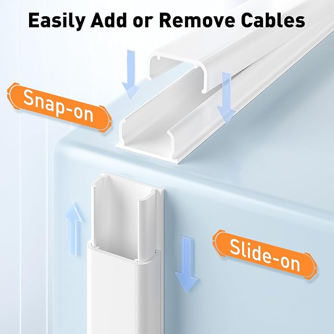 Delamu Cord Hider, 236in Cable Hider, Cord Covers for 2-3 Wires on Wall, Wire Covers for Cords, Wire Hiders for TV on Wall, Easier Setup Cable Cover Cable Management, W0.94 H0.47in,White