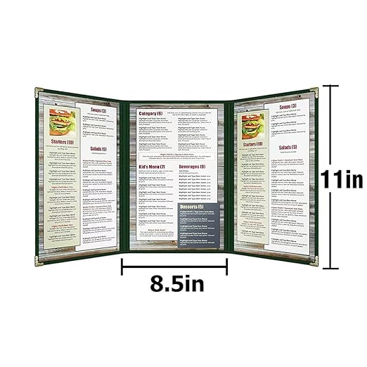 Goodsmart Restaurant Menu Covers – 25 Pack Green 6-View Trifold 8.5" x 11", Side-Loading Vinyl & Plastic Menu Holders, Clear Menu Sleeves, Leather-Style Café Covers with Gold Corners