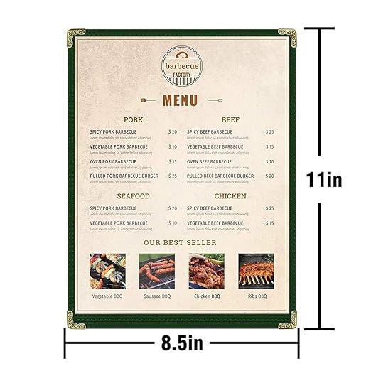 Goodsmart Restaurant Menu Covers - Green, 25 Pack, 8.5" x 11", 1-Page/2-View, Top-Loading Vinyl Menu Holders, Clear Sleeves, Double-Stitched Edge, Leather-Style Café Covers with Gold Corners