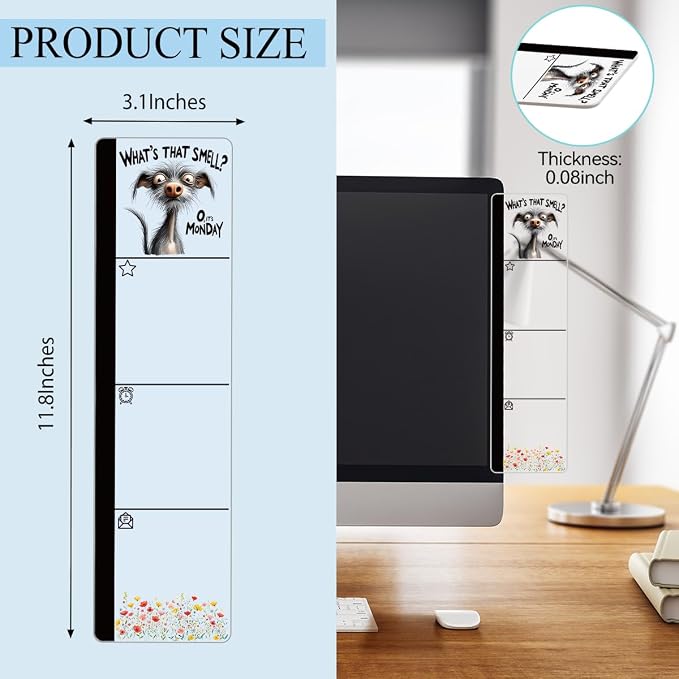 Monitor Memo Board Acrylic Sticky Note Holder Funny Dog Monday Office Desk Decor with 100 Self Stick Note Pads What's that Smell Quote