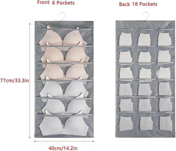 Closet Hanging Organizer with 24 Mesh Pockets Double-Sided Hanging Closet Organizer Wardrobe Storage Bags for Baby Clothes Bra Underwear Socks Diapers Panties Bras Lingerie Set Scarves Tights