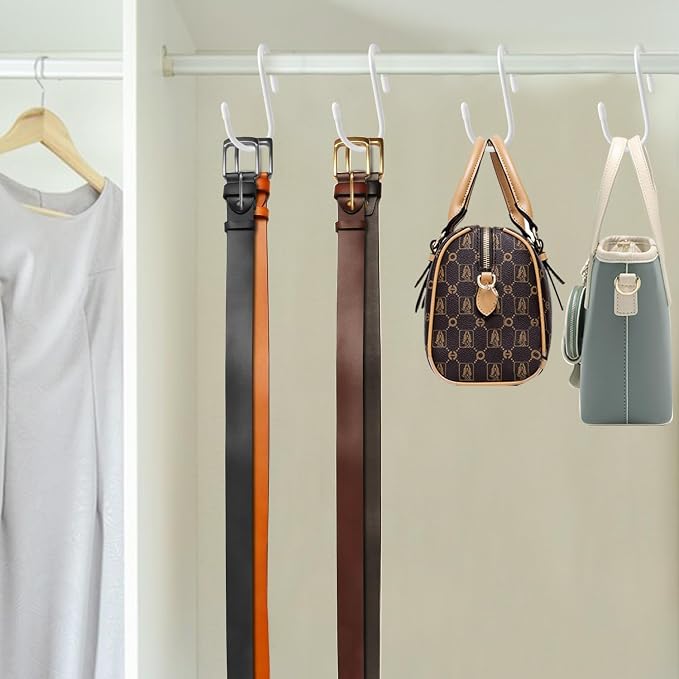 HiGift 12 Pack Purse Hanger for Closet, Unique Twist Design White Vinyl Coated Bag Hooks Organizer hanging, Large Closet Hooks Purse Organizer Holder for Hanging Purses,Handbag,Belt,Hat,Backpack,Jeans