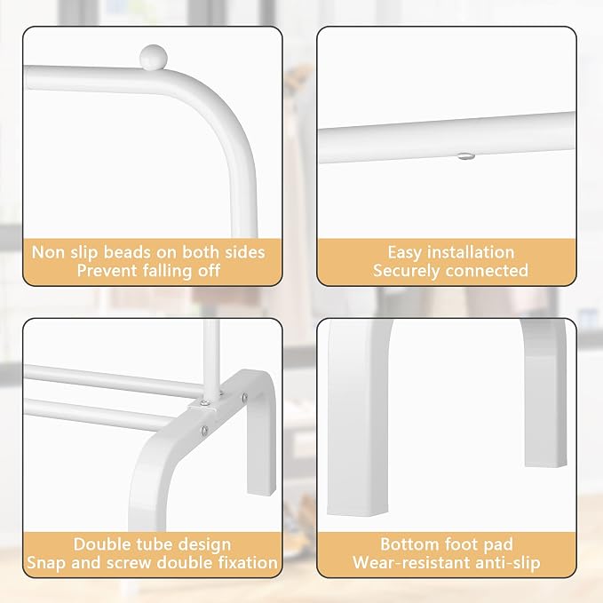 Clothes Rack Metal Clothing Rack with Bottom Shelf Garment Rack for Hanging Clothes Shirts Jeans and Coats White