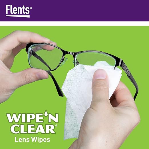 Flents Wipe ’N Clear Biodegradable Lens Wipes, 225 Count Pre-Moistened Eyeglass Cleaner Wipes for Glasses, Screens, and Lenses, Anti-Streak, Quick Dry, Individually Wrapped