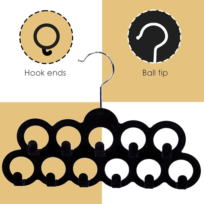 Velvet Scarf Storage Organizer for Closet (Pack of 3), Black | by Home Basics | Scarf Holder for Scarves and Ties | Slim Scarf Hangar Useful for Belts and Jewelry