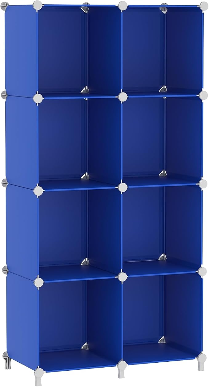 AWTATOS Cube Storage Organizer, 8 Cube Closet Organizers Stackable, Blue | Portable Closet Storage Cube Shelves, DIY Plastic Bookshelf Clothes Organizer Shelving for Bedroom, Home Office