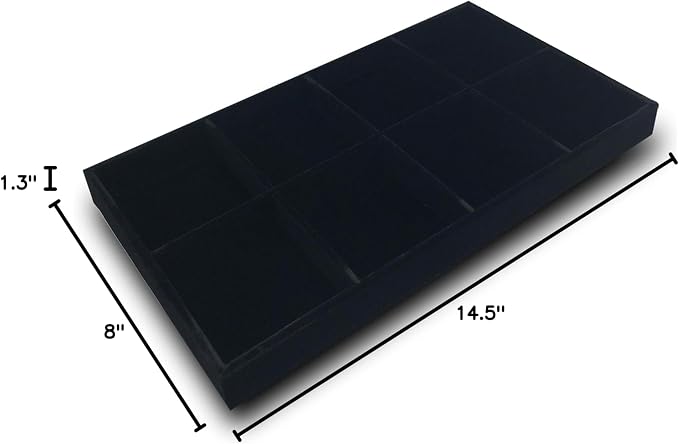 The Display Guys - Stackable Jewelry Tray and Organizer - for Drawers, Dressers, Store Display (8 Compartments, Black Velvet)