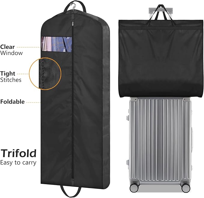 MISSLO 54" Garment Bags for Travel for Women Waterproof Dress Bags for Gowns Long Dress Cover for Gowns, Coats, Suits, Black, 2 Packs